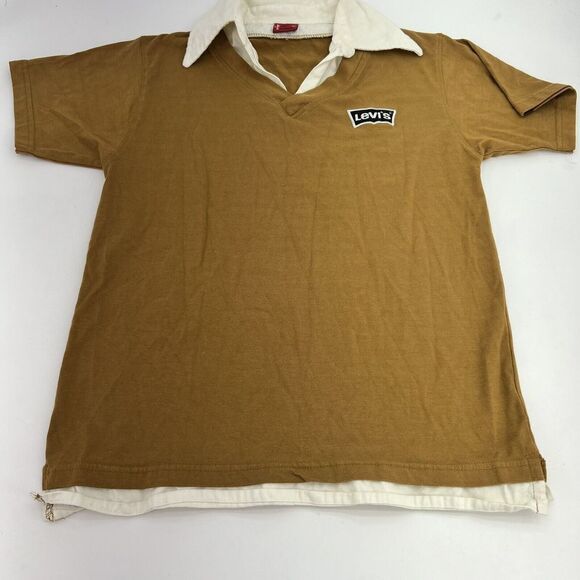 Levi’s Red Tab Lounge Collared Polo Shirt Womens Medium Short Sleeve Beige - Picture 1 of 5